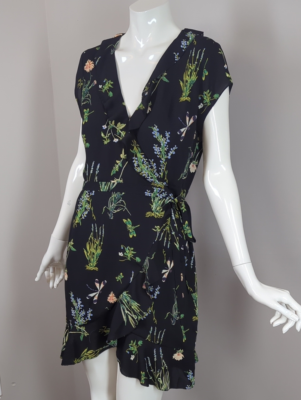 Sunday Best Black Floral Wrap Mini Dress Ruffles Summer Vacation Small - Picture 3 of 9
